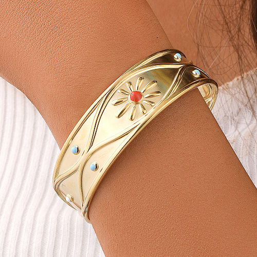 Fashion Flower Stainless Steel Plating Bangle 1 Piece