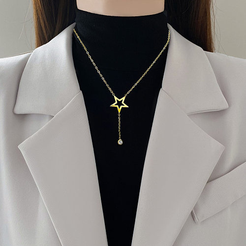 Lady Star Stainless Steel Plating Zircon Pendant Necklace 1 Piece