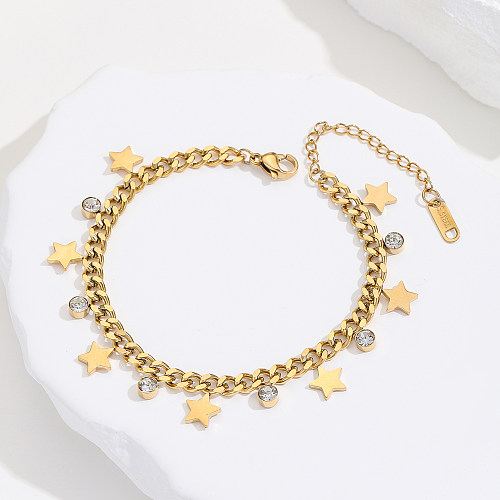Wholesale IG Style Simple Style Pentagram Stainless Steel Plating Inlay 18K Gold Plated Zircon Bracelets