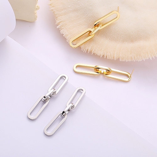 1 Pair Retro Simple Style Paper Clip Plating Stainless Steel  18K Gold Plated Drop Earrings