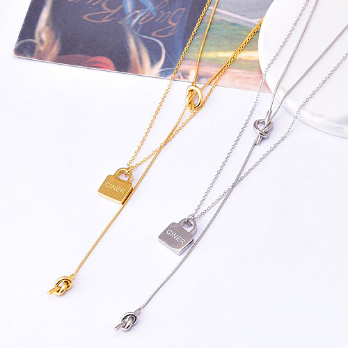 Simple Style Letter Knot Lock Stainless Steel Plating Layered Necklaces