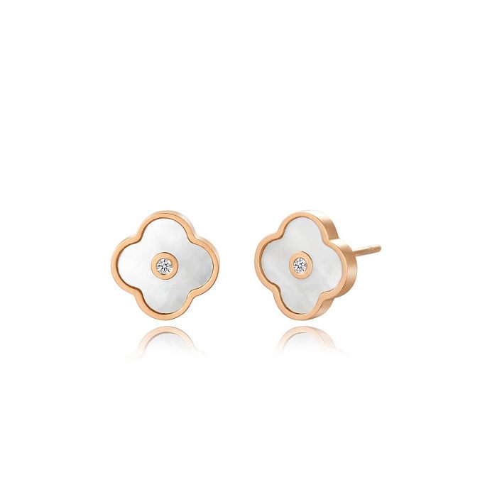 1 Pair Commute Four Leaf Clover Plating Stainless Steel  Rose Gold Plated Ear Studs
