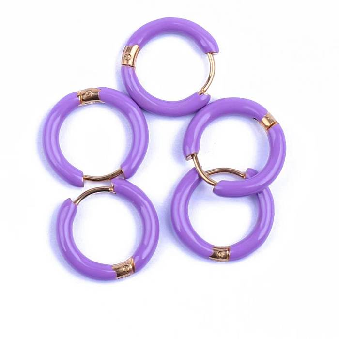 1 Pair Simple Style Solid Color Enamel Plating Stainless Steel  Hoop Earrings