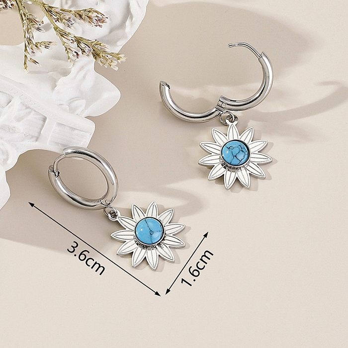 1 Pair Simple Style Flower Inlay Stainless Steel Natural Stone Drop Earrings