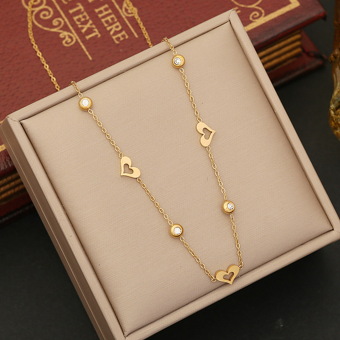 Simple Style Commute Heart Shape Stainless Steel  Plating Inlay Zircon Pendant Necklace