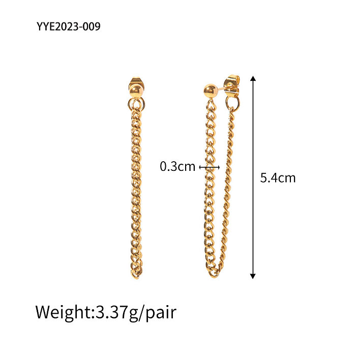 1 Pair British Style Solid Color Plating Stainless Steel  18K Gold Plated Drop Earrings