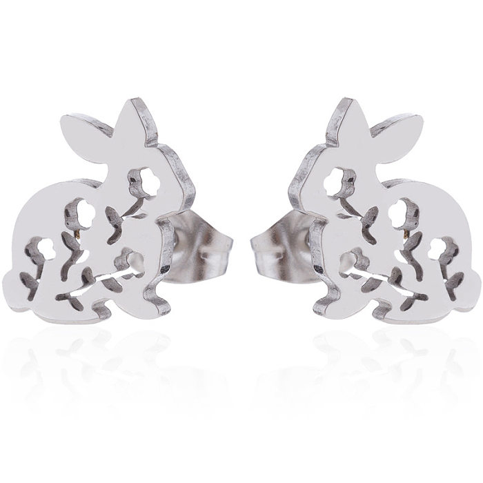 Damen-Ohrringe im schlichten Kaninchen-Stil aus Edelstahl ohne eingelegte Ohrstecker mit ausgehöhlten Edelstahl-Ohrringen