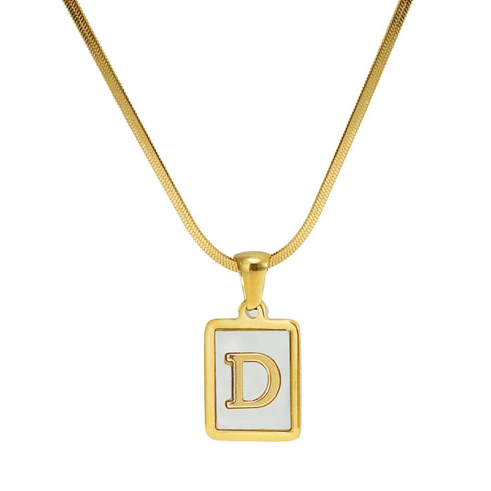 Lässige Halskette mit Buchstaben-Anhänger im französischen Stil, Edelstahl-Beschichtung, Intarsien-Muschel, 18 Karat vergoldet