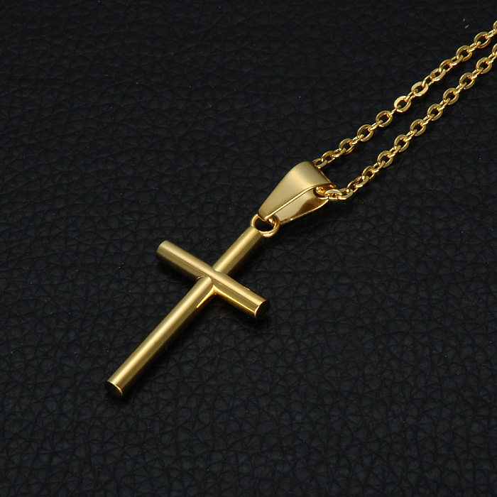 Collier avec pendentif croix en acier inoxydable, style streetwear vintage