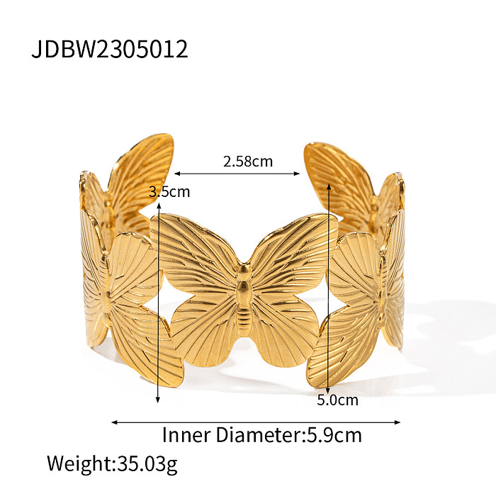 Bracelet plaqué or 18 carats en acier inoxydable avec papillon style streetwear rétro de style IG