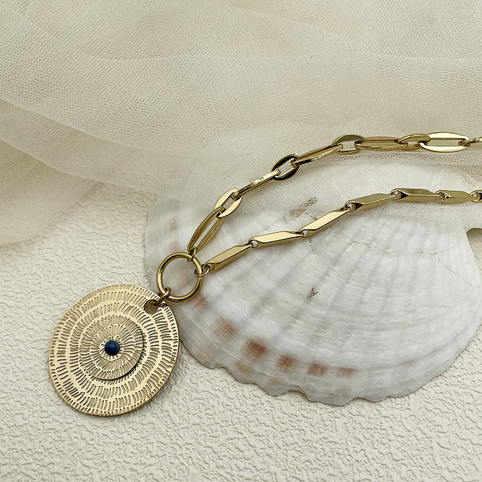 Collier pendentif élégant et luxueux de Style ethnique à rayures rondes en acier inoxydable, incrustation de perles plaquées or