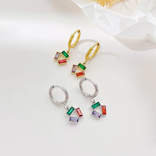 1 Pair IG Style Simple Style Rectangle Plating Inlay Stainless Steel  Zircon White Gold Plated Gold Plated Drop Earrings