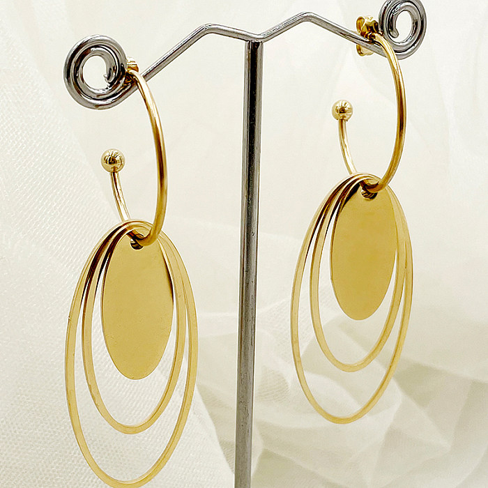 1 Paar lässige, elegante Vintage-Stil, ovale, polierte, vergoldete Ohrhänger aus Edelstahl