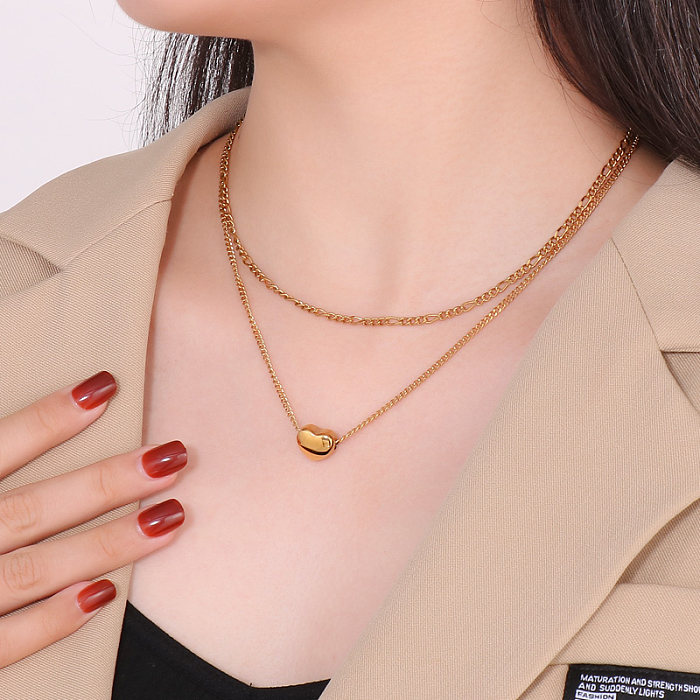 Modern Style Heart Shape Stainless Steel  Stainless Steel Plating 18K Gold Plated Layered Necklaces