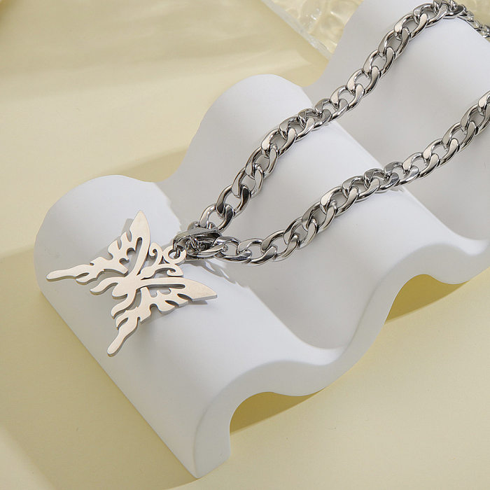 Hip-Hop Punk Butterfly Stainless Steel Polishing Hollow Out Pendant Necklace