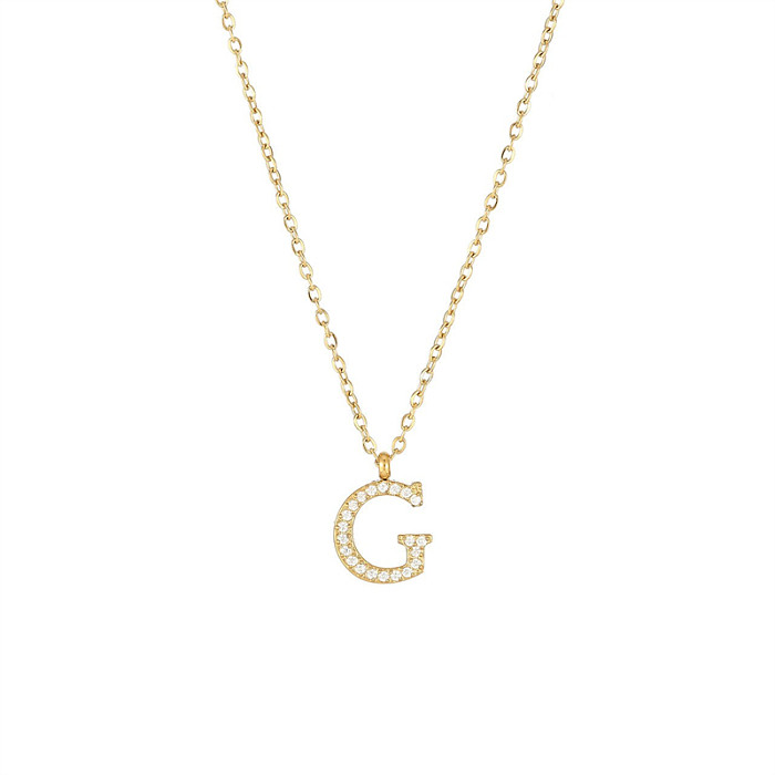 Simple Style Letter Stainless Steel  Plating Inlay Zircon White Gold Plated Gold Plated Pendant Necklace