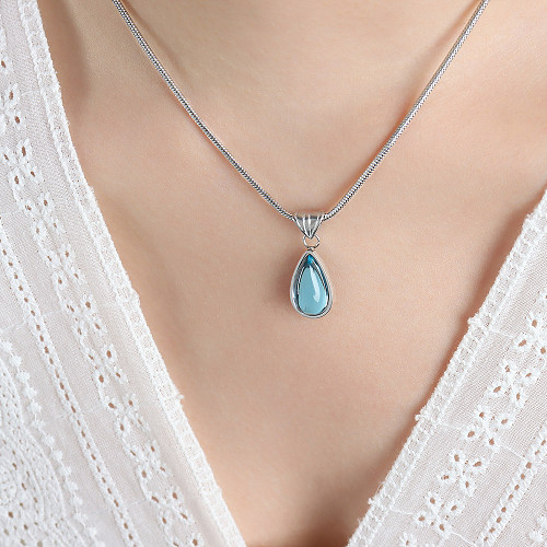 Elegant Simple Style Water Droplets Stainless Steel Inlay Glass Stone 18K Gold Plated Pendant Necklace