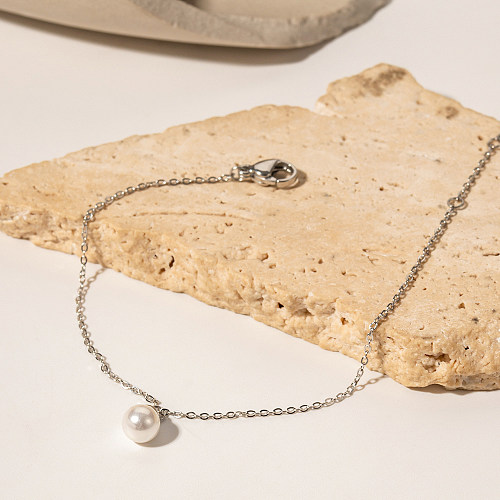 Lady Pearl Edelstahl-Beschichtung, künstliche Perlen, 18 Karat vergoldete Anhänger-Halskette