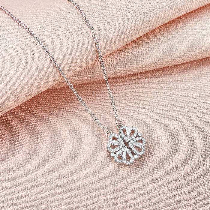 Modern Style Flower Stainless Steel  Stainless Steel Plating Inlay Zircon Pendant Necklace