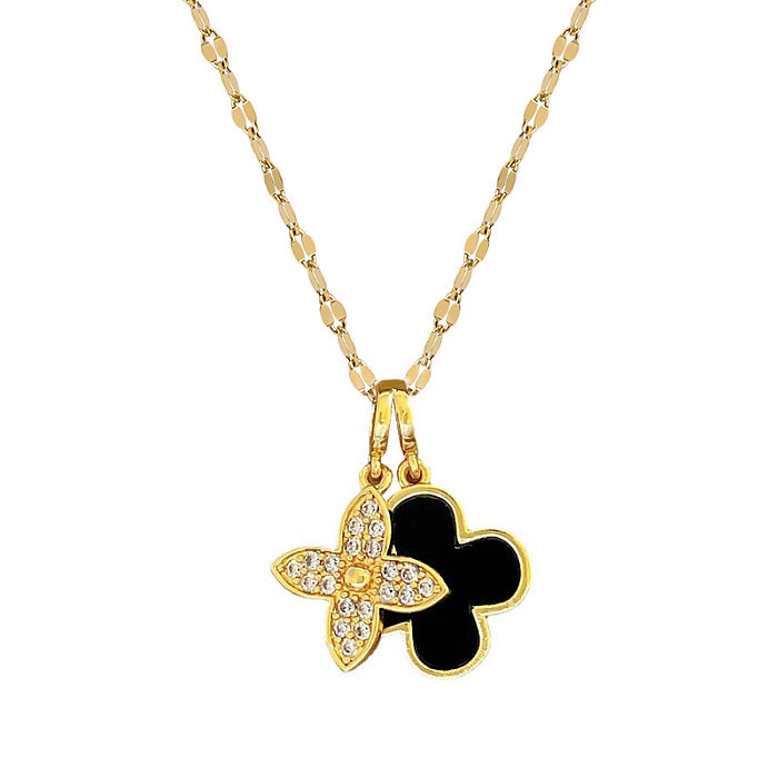 Fashion Flower Stainless Steel  Copper Plating Inlay Artificial Gemstones Pendant Necklace