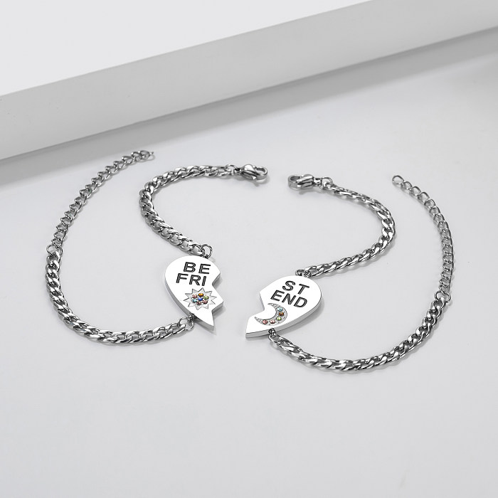 Simple Style Classic Style Heart Shape Stainless Steel Zircon Bracelets In Bulk