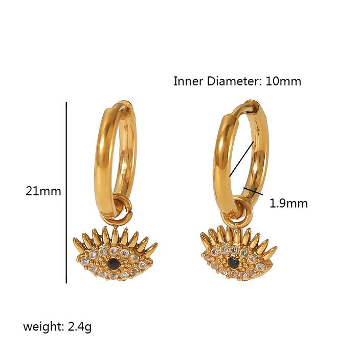 1 Pair Streetwear Hexagram Heart Shape Eye Polishing Plating Inlay Stainless Steel  Zircon 18K Gold Plated Drop Earrings