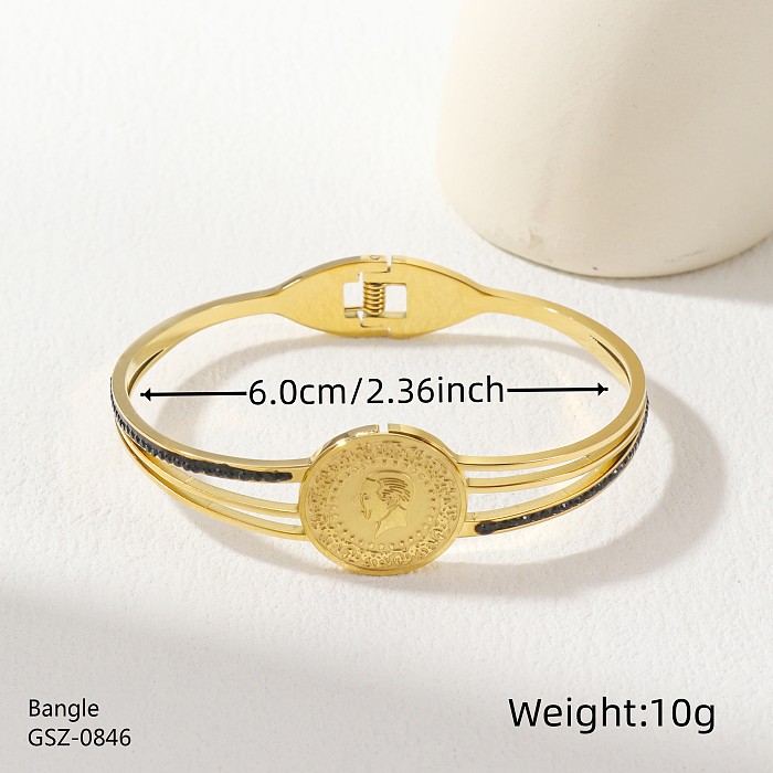 Wholesale Vintage Style Classic Style Portrait Flower Stainless Steel Plating Gold Plated Silver Plated Bangle