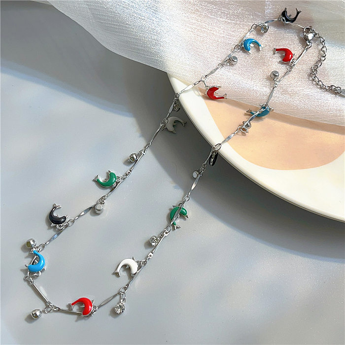 Classic Style Heart Shape Flower Bow Knot Stainless Steel Necklace