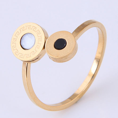خاتم من الفولاذ المقاوم للصدأ بأرقام رومانية بسيطة على طراز الهيب هوب الكوري
