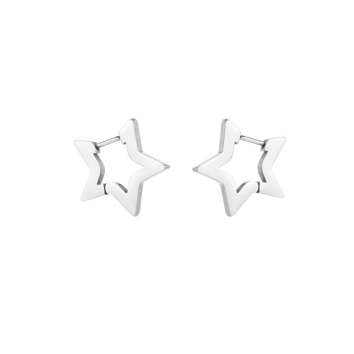 1 paire de boucles d'oreilles pentagramme en forme de cœur en acier inoxydable plaqué or 18 carats