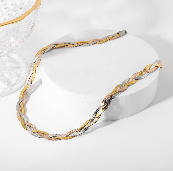 Collar estilo simple trenzado de acero inoxidable chapado en oro 1 pieza