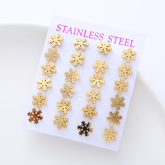 12 Pairs Simple Style Letter Heart Shape Snowflake Stainless Steel  Plating Ear Studs