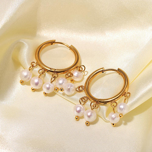 Neue kleine Perlen-Quasten-Anhänger-Ohrringe aus Edelstahl