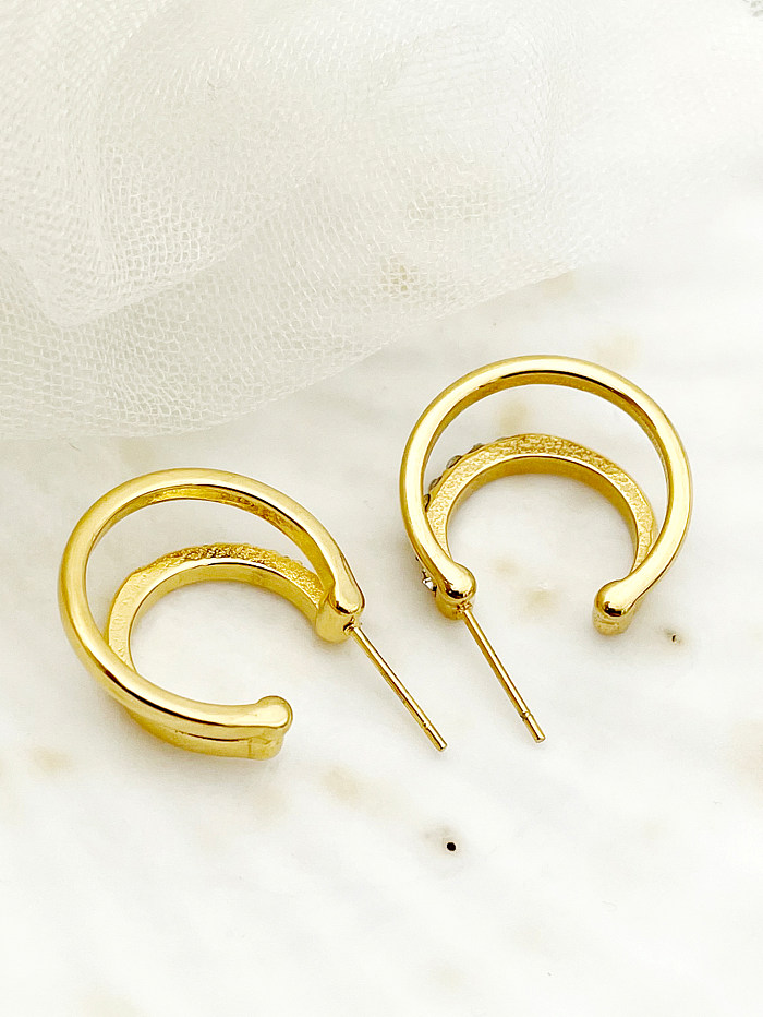 1 paire de boucles d'oreilles en forme de lune, Style moderne, en acier inoxydable, placage en couches de métal, incrustation de strass, plaqué or