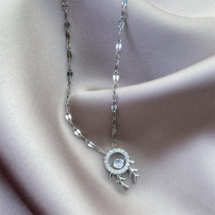 Collier pendentif en Zircon avec incrustation de placage en acier inoxydable, Style Simple et élégant, en forme de cœur de dauphin et de papillon
