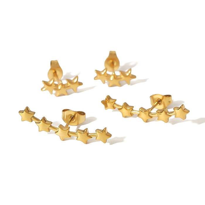 1 Pair Simple Style Round Star Polishing Plating Stainless Steel  18K Gold Plated Ear Studs