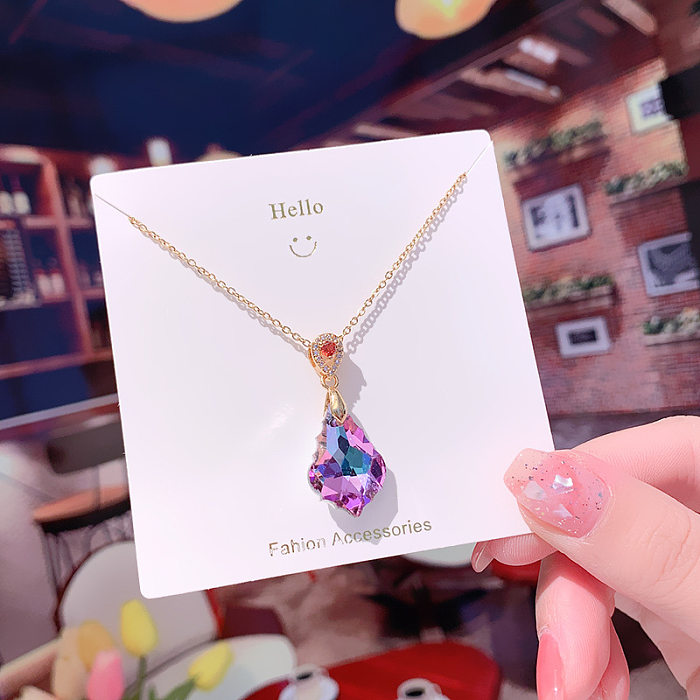 IG Style Shiny Water Droplets Stainless Steel Plating Inlay Crystal Pendant Necklace