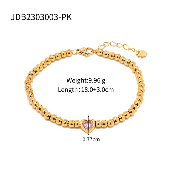 Bracelets plaqués or de Zircon d'incrustation de placage d'acier inoxydable de forme de coeur élégante