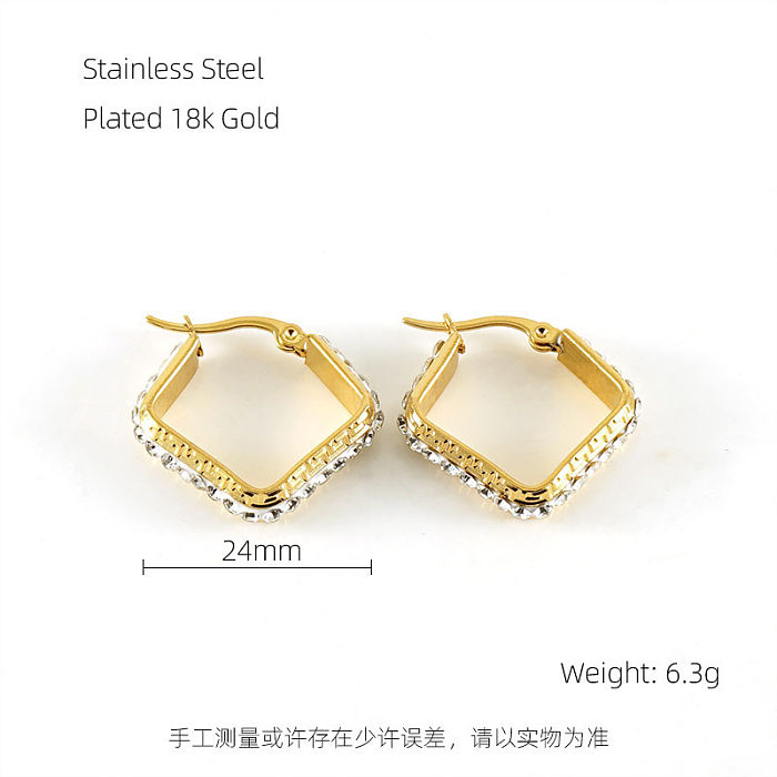 1 Pair Simple Style Solid Color Plating Inlay Stainless Steel  Rhinestones 18K Gold Plated Ear Studs