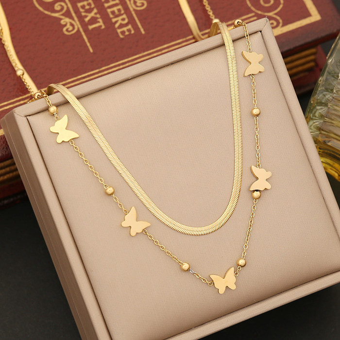 Artistic Palm Eye Butterfly Stainless Steel  Plating Layered Necklaces