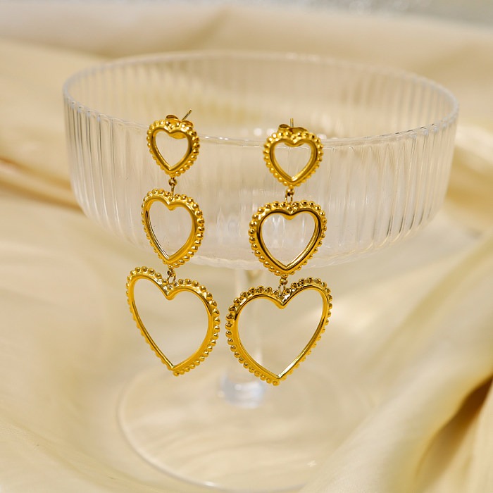 1 paire de boucles d'oreilles pendantes en acier inoxydable plaqué or 18 carats style IG vacances style français en forme de cœur