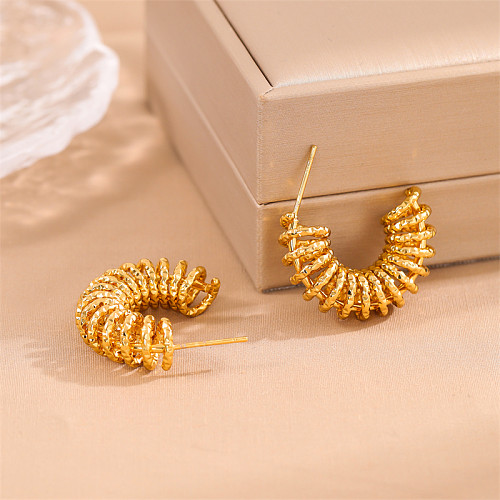 1 Pair Retro Simple Style C Shape Solid Color Plating Stainless Steel  18K Gold Plated Ear Studs