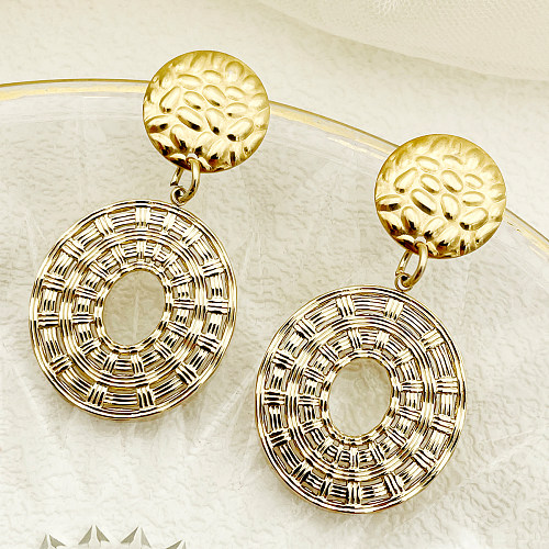 1 Pair Vintage Style Commute Round Plating Stainless Steel  Gold Plated Drop Earrings