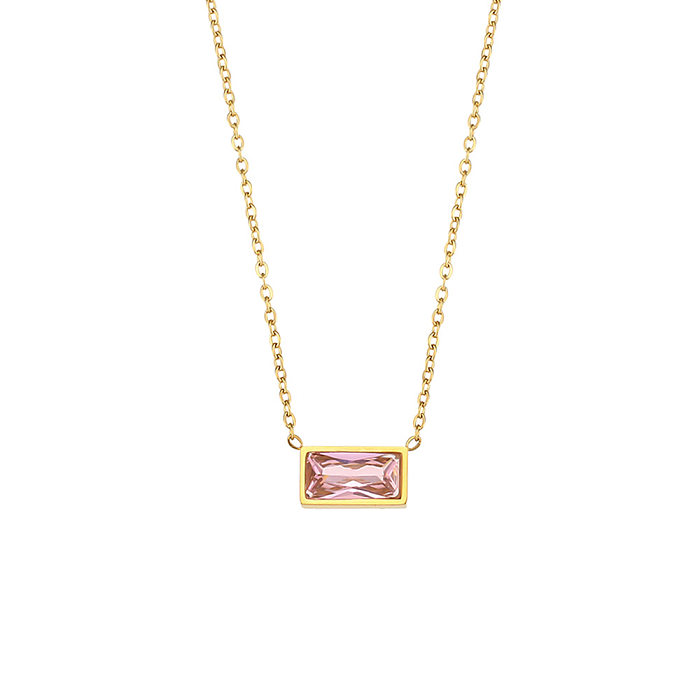 Schlichte Halskette mit kleinem, quadratischem Diamant-Anhänger aus 18-karätigem Gold mit Edelstahlbeschichtung
