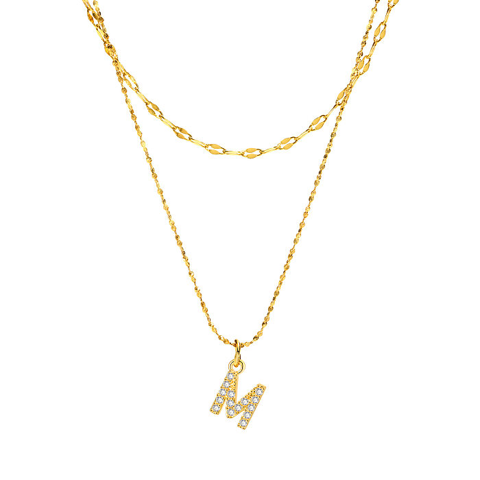 Simple Style Letter Stainless Steel  Copper Plating Inlay Zircon Layered Necklaces