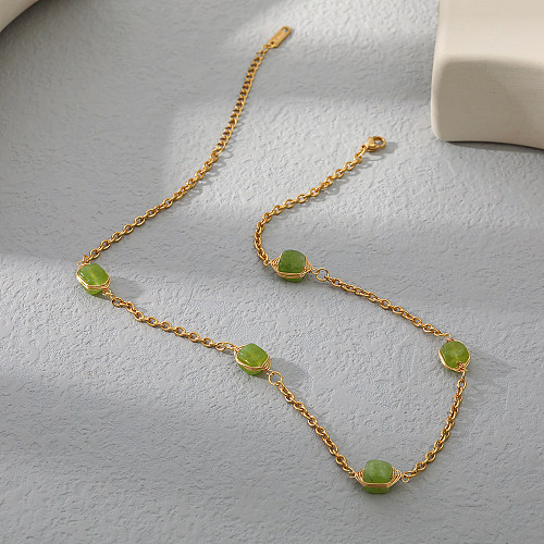 Fashion Solid Color Stainless Steel  Natural Stone Necklace 1 Piece