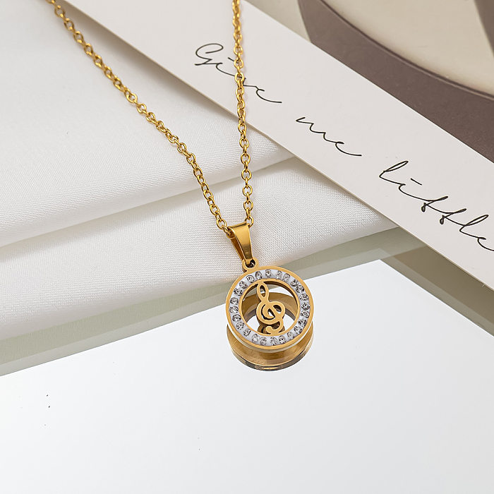 Elegant Streetwear Cross Bear Flower Stainless Steel Inlay Zircon Pendant Necklace
