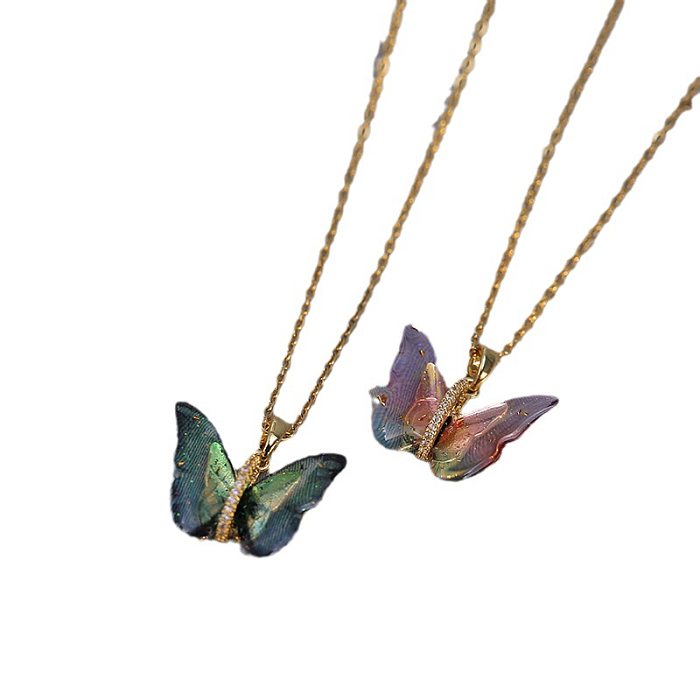Einfache Halskette mit Schmetterlings-Patchwork-Anhänger aus Edelstahl