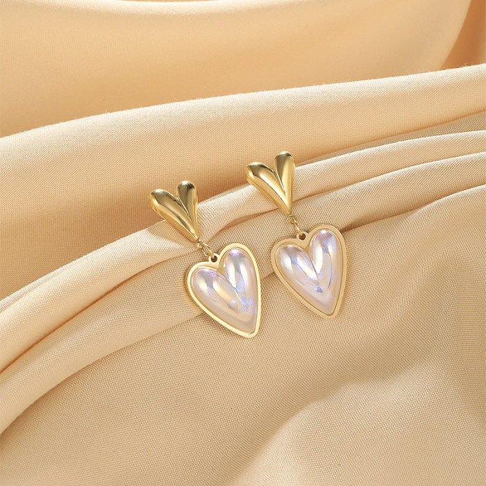 1 par de brincos estilo vintage em formato de coração, aço inoxidável banhado a ouro 18K