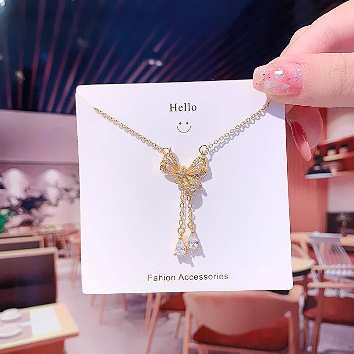 Fashion Geometric Stainless Steel Plating Zircon Necklace